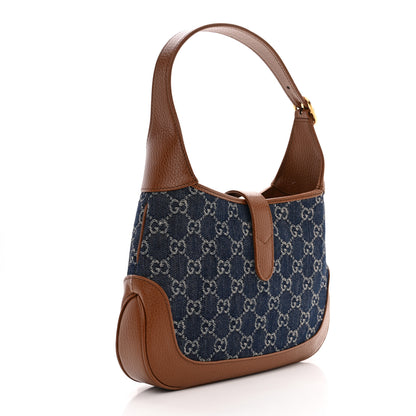 Gucci New Denim GG Monogram Calfskin Small Jackie 1961 Hobo Blue Tea Cuir 3 of 11