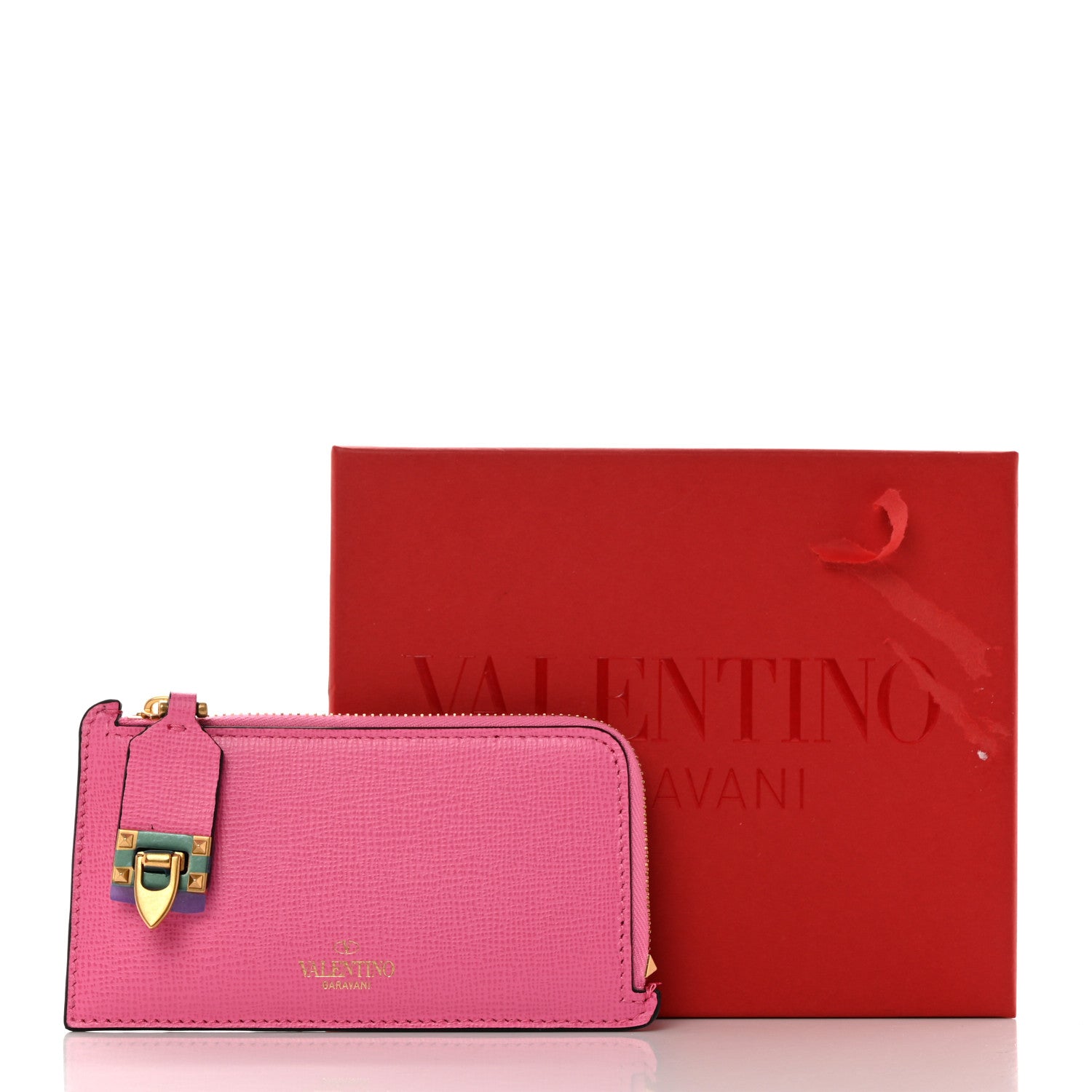 Valentino Garavani Grainy Calfskin Rockstud Coin Case Card Holder Pink 7 of 7