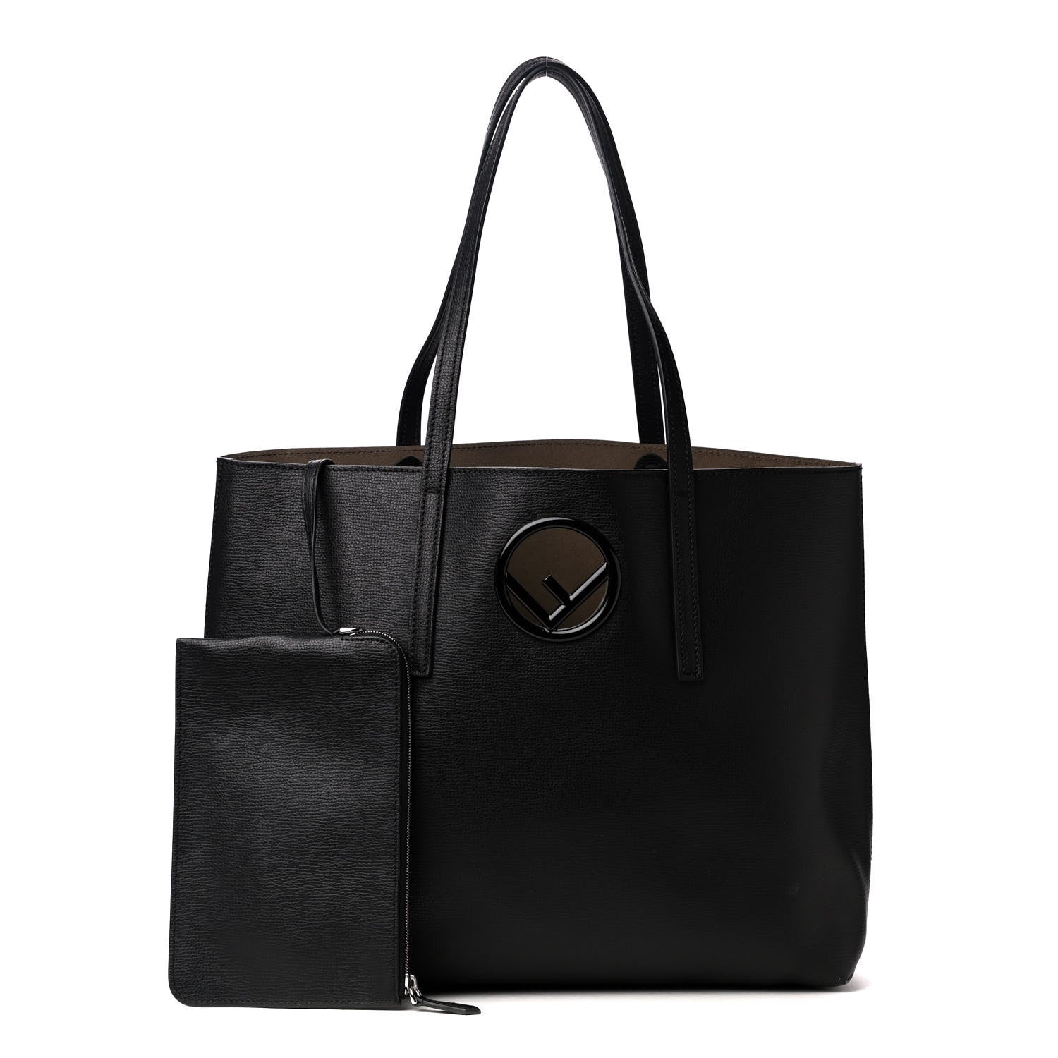 Fendi Vitello Vienna Enamel F is Fendi Shopping Tote Black Taupe 1 of 5