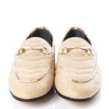 Gucci Raffia Elaphe Matelasse Horsebit Womens Jordaan Loafers 37.5 Natural Cream Brown 3 of 9
