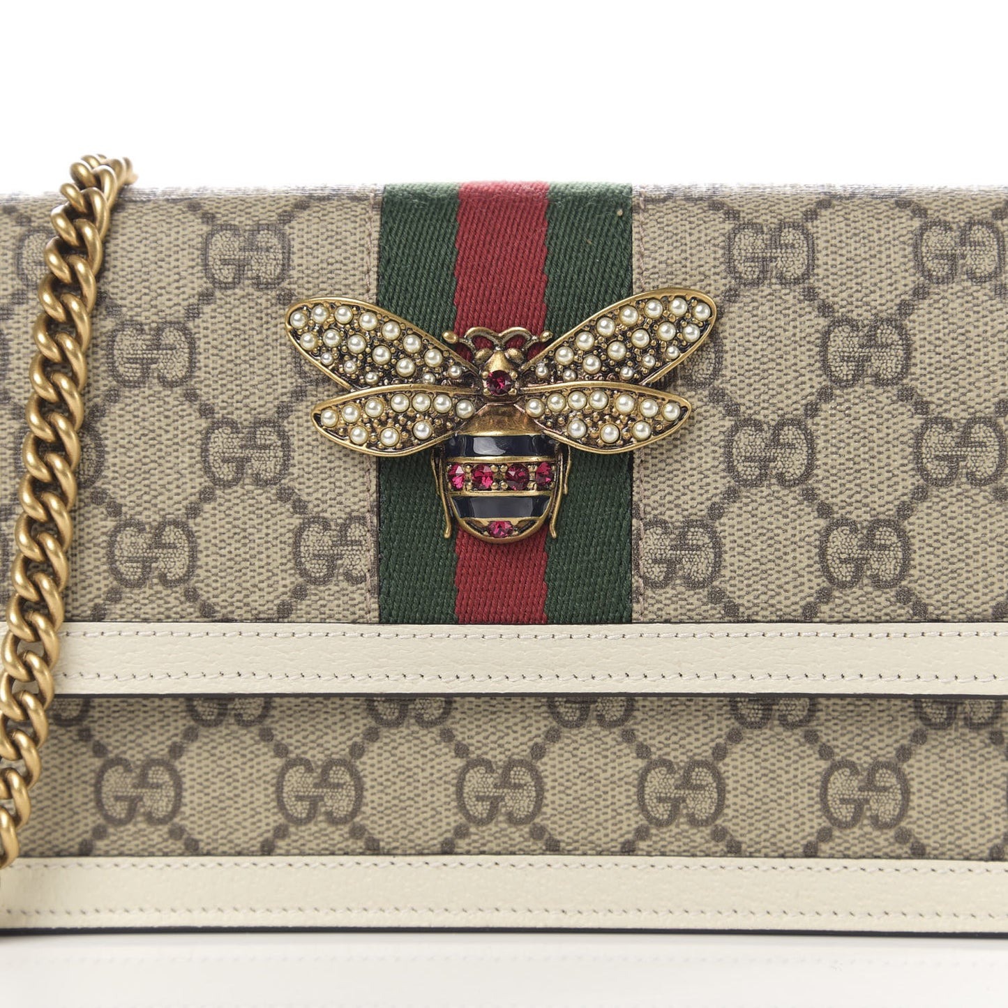 GG Supreme Monogram Web Queen Margaret Chain Wallet White