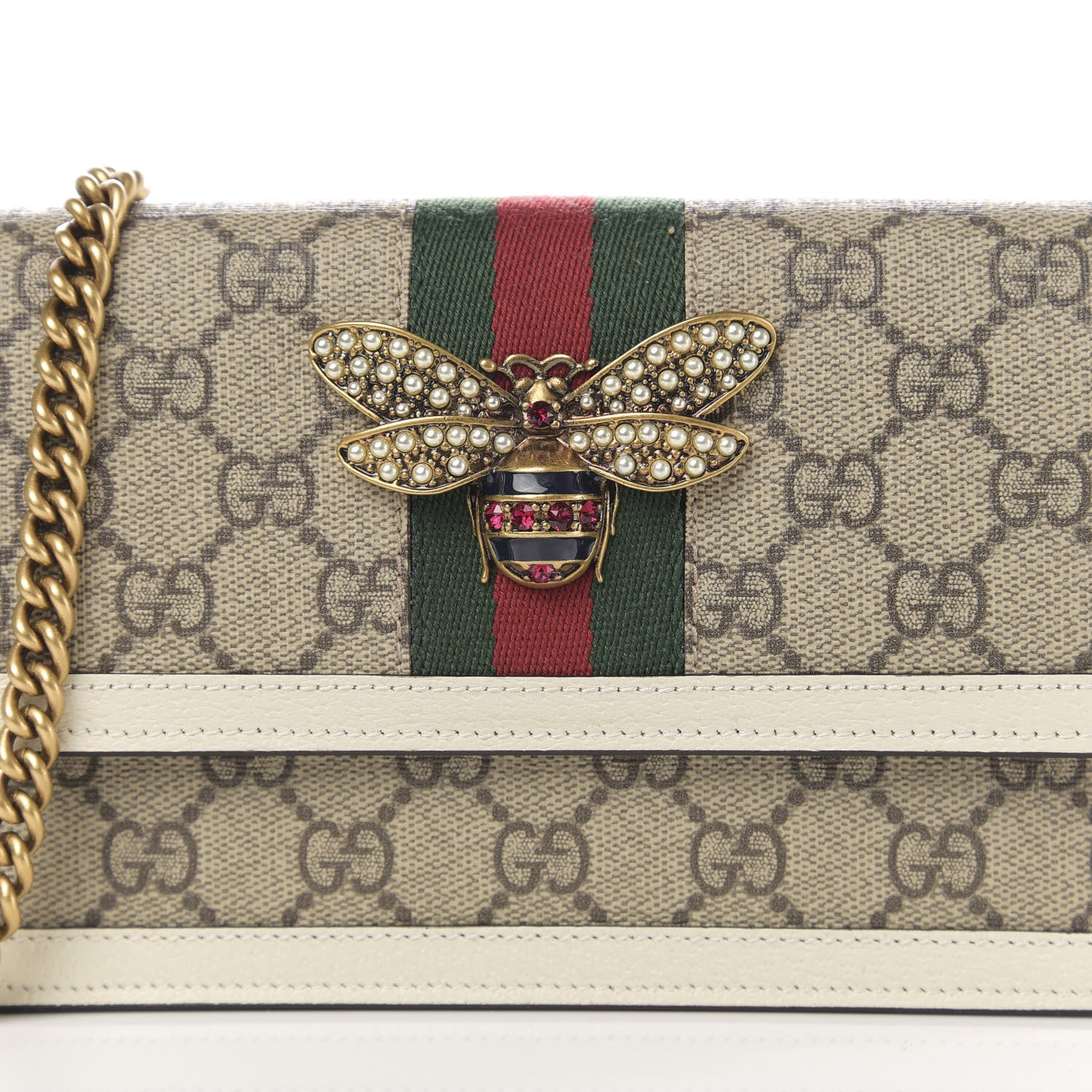 Gucci GG Supreme Monogram Web Queen Margaret Chain Wallet White 9 of 10