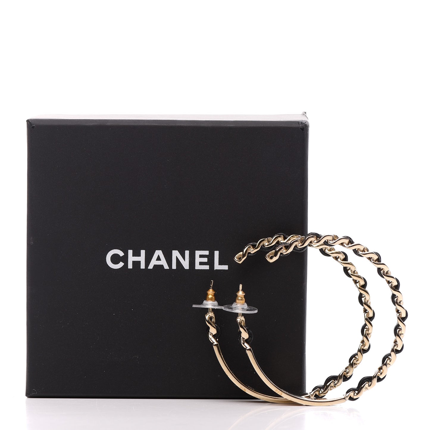 Metal Lambskin Crystal Sergeant Chanel Hoop Earrings Gold Gold