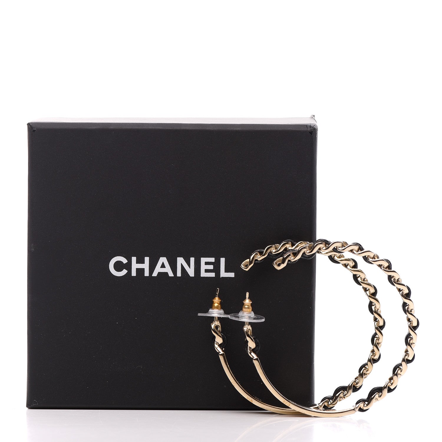 Chanel Metal Lambskin Crystal Sergeant Chanel Hoop Earrings Gold Gold 6 of 6