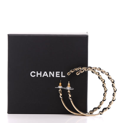 Chanel Metal Lambskin Crystal Sergeant Chanel Hoop Earrings Gold Gold 6 of 6