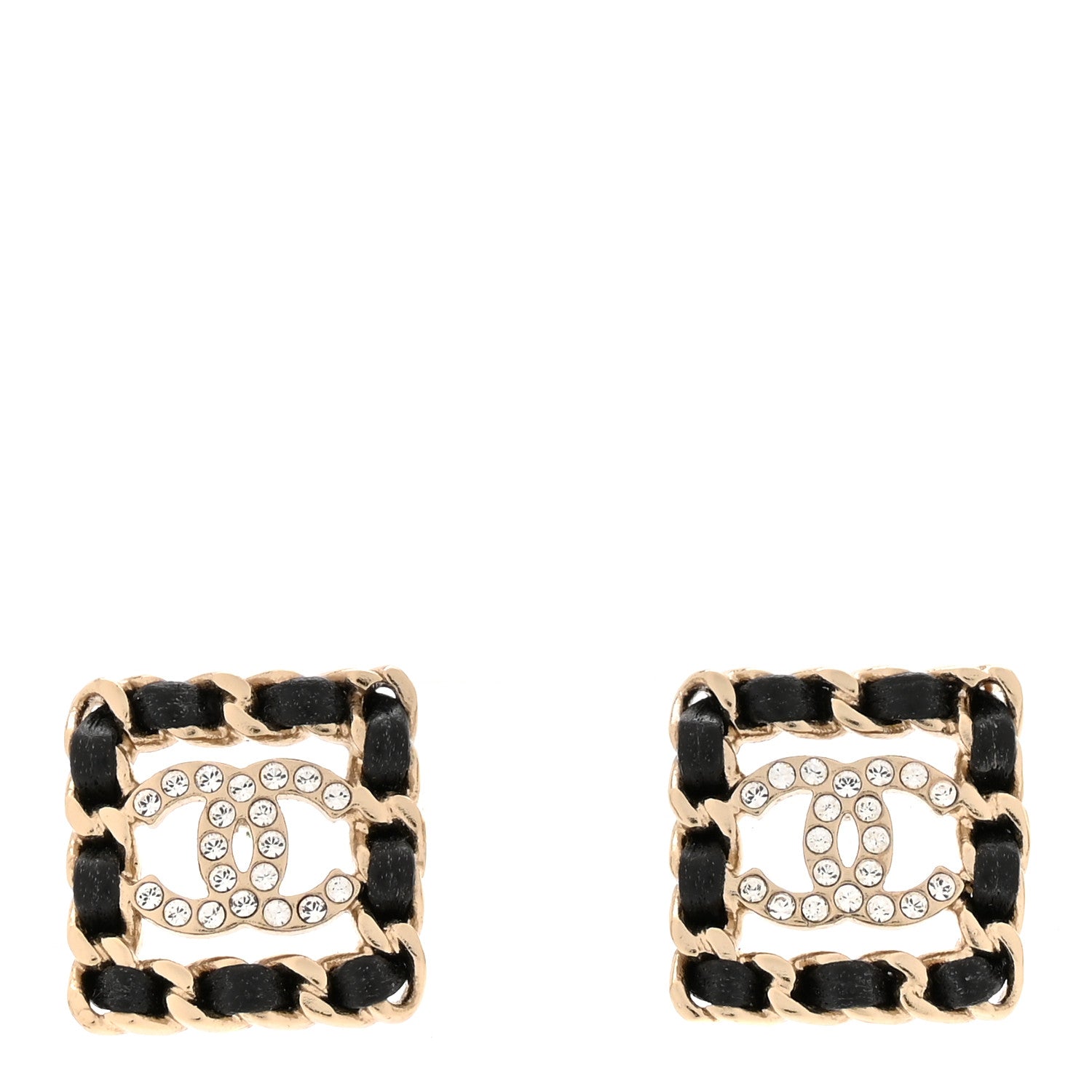 Chanel Crystal Lambskin Chain Sergeant Chanel Stud Earrings Black Gold 1 of 5