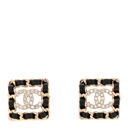 Chanel Crystal Lambskin Chain Sergeant Chanel Stud Earrings Black Gold 1 of 5