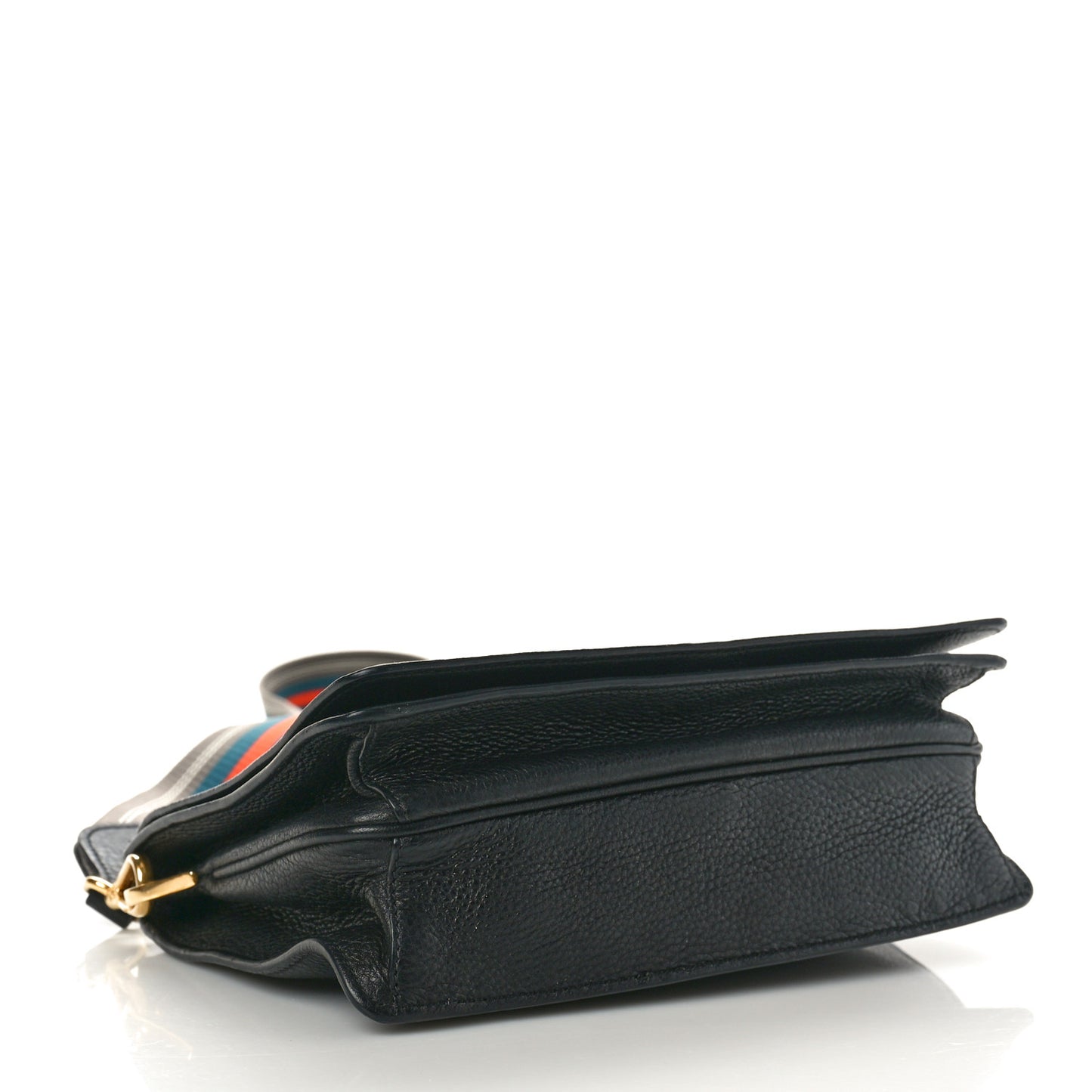 Vitello Daino Double Strap Flap Crossbody Black