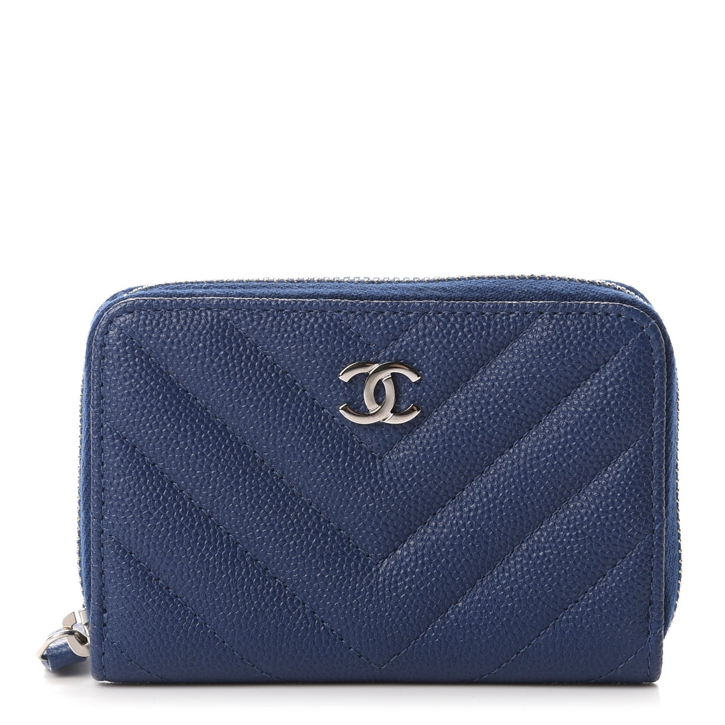 Caviar Chevron Quilted Zip Coin Purse Blue