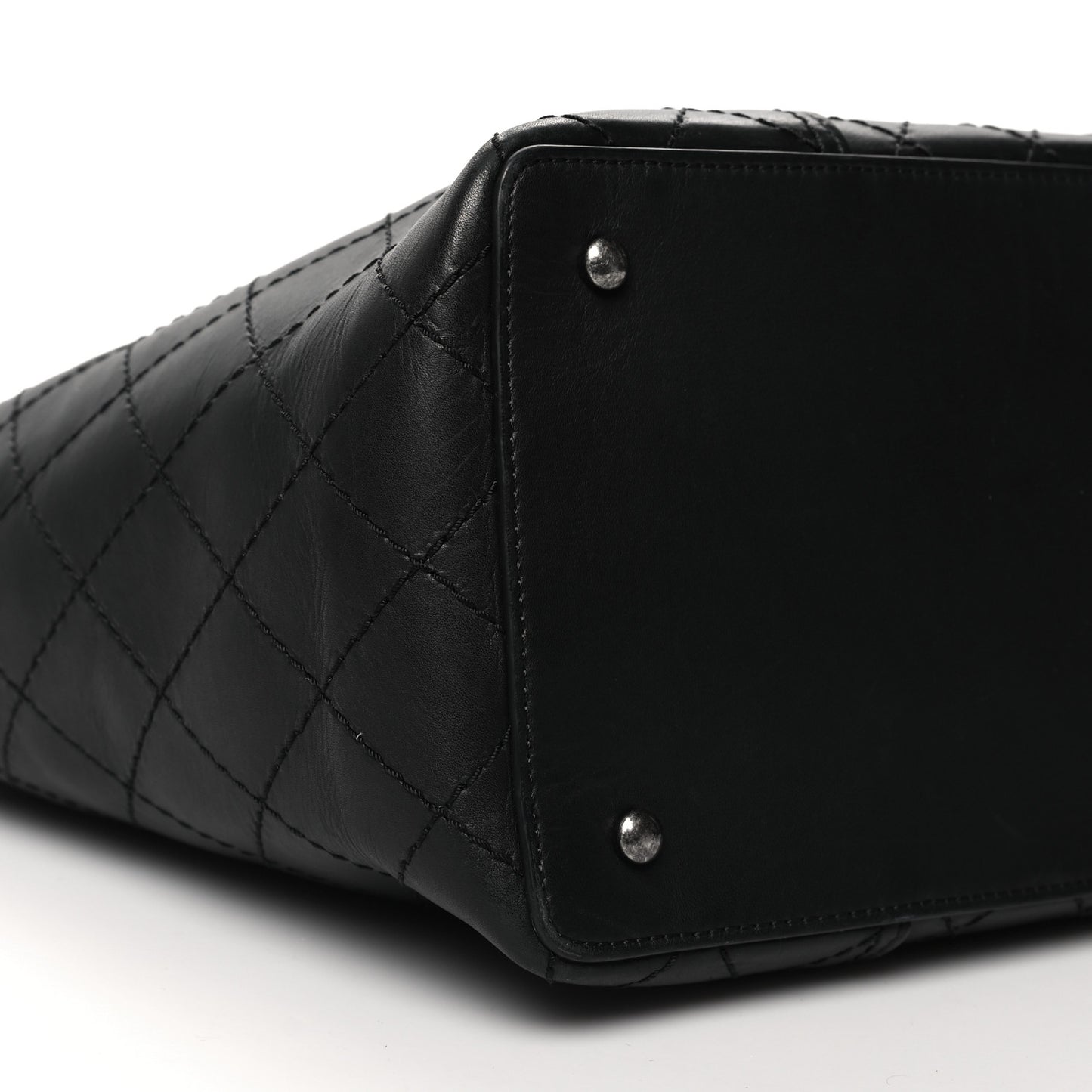 Lambskin Stitched Shopping Tote Black