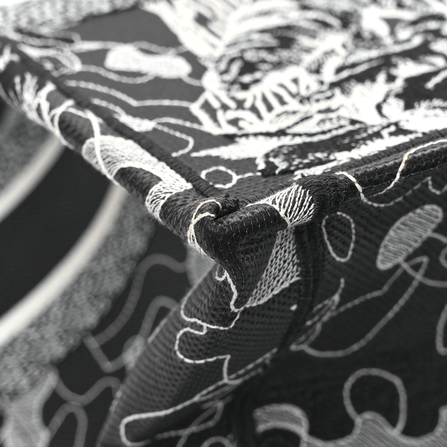 Canvas Embroidered Large Around The World Book Tote Black White