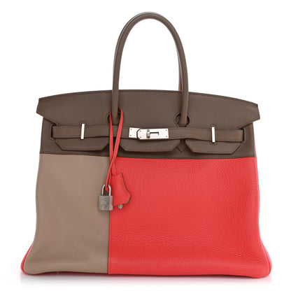 Hermes Taurillon Clemence Swift Tri-Color Birkin 35 Rose Jaipur Argile Etoupe 1 of 12