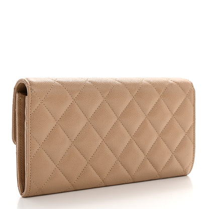 Chanel Caviar Quilted Crystal CC Large Gusset Flap Wallet Beige 3 of 9