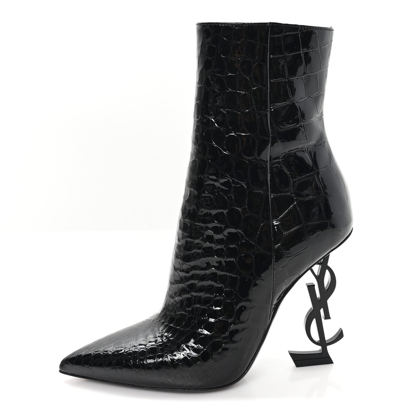 Alligator Embossed Patent Calfskin Opyum 110 Ankle Boots 36.5 Black