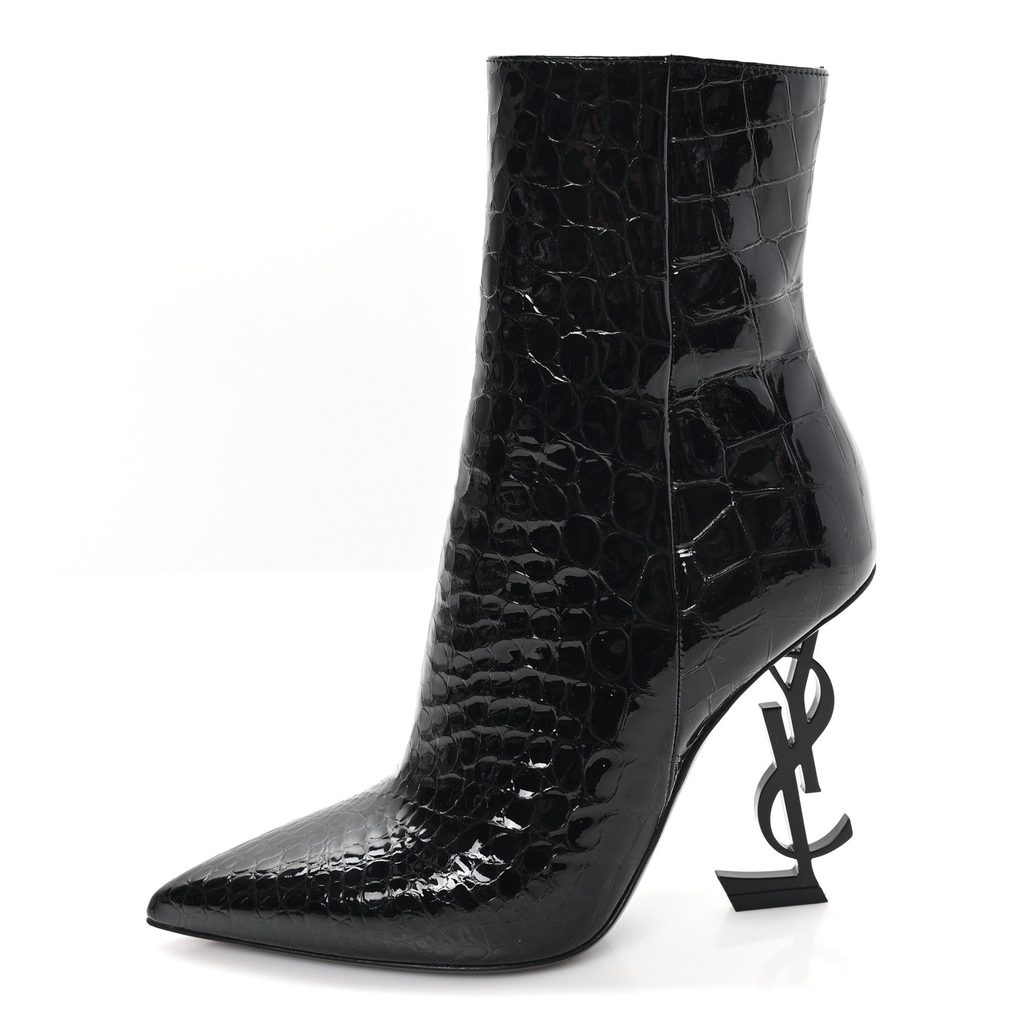 Saint Laurent Alligator Embossed Patent Calfskin Opyum 110 Ankle Boots 36.5 Black 1 of 10