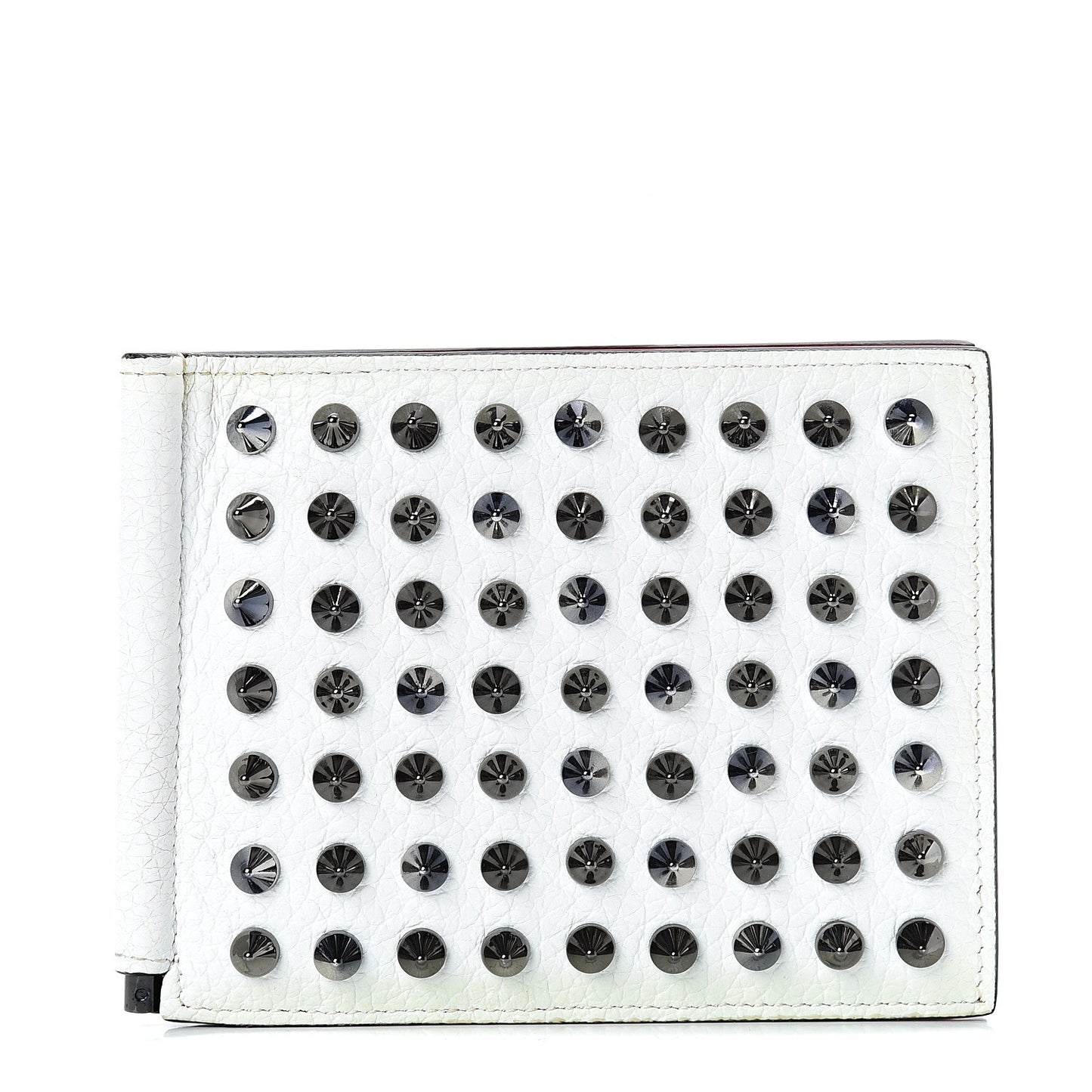 Calfskin Clipsos Spike Bi-Fold Wallet White