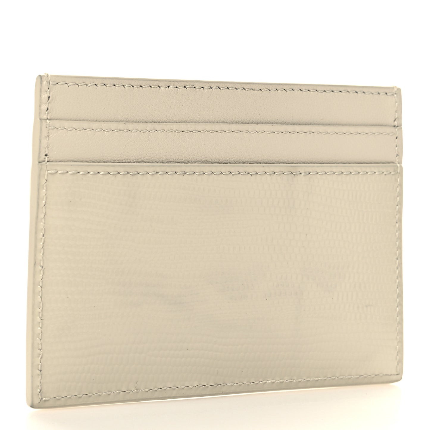 Lizard Embossed Monogram Credit Card Case Crema Soft