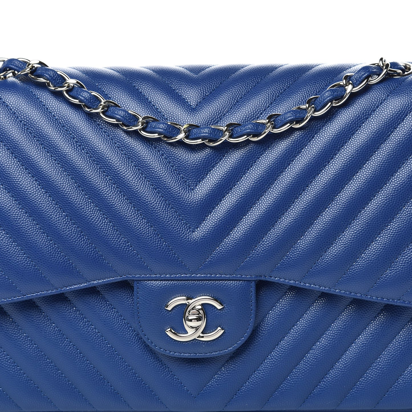 Caviar Chevron Quilted Jumbo Double Flap Blue