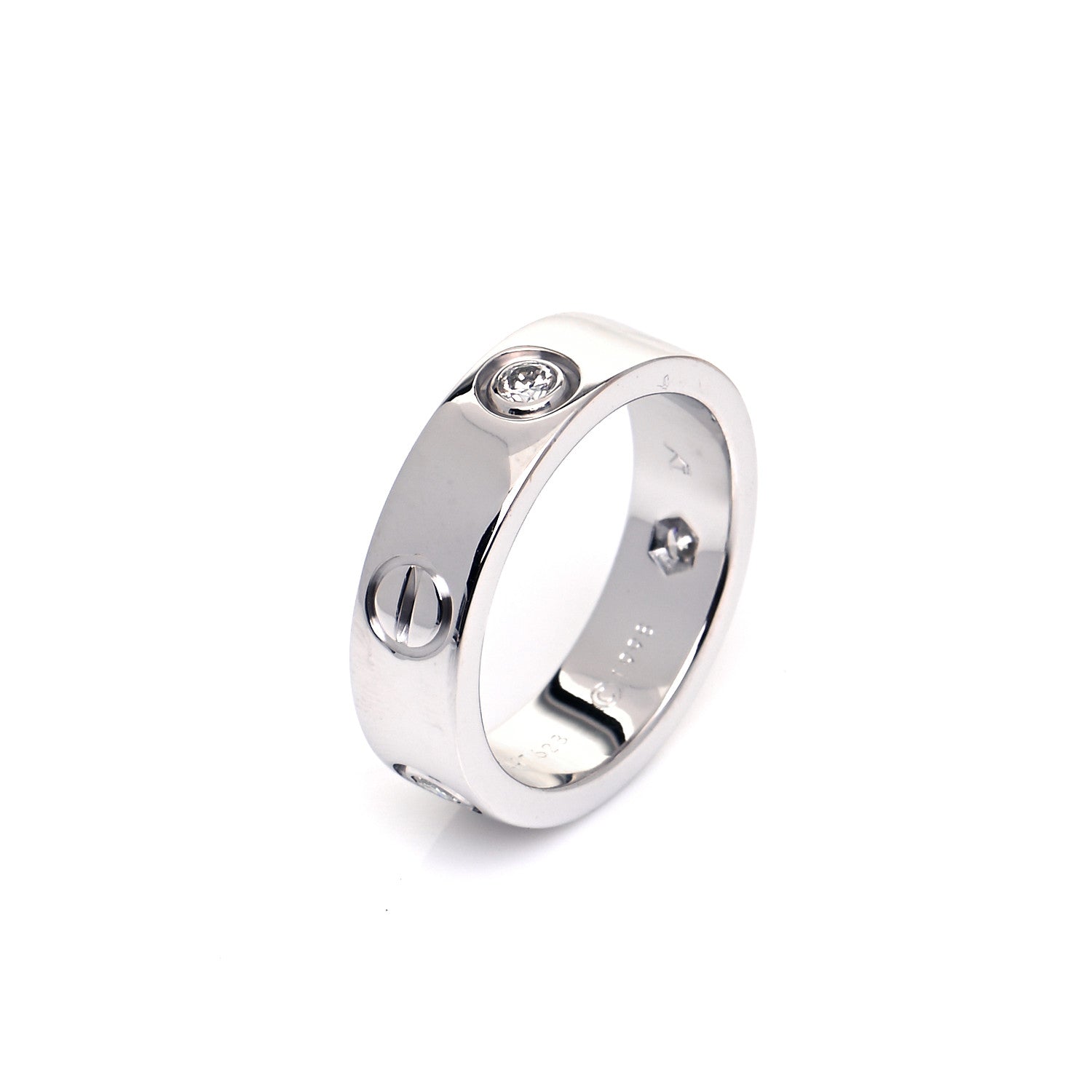Cartier 18K White Gold 3 Diamond 5.5mm LOVE Ring 52 6 4 of 6