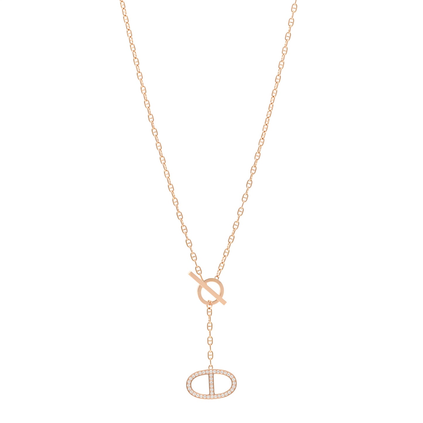 18K Rose Gold Diamond GM  Chaine D'Ancre Contour Pendant Necklace LG