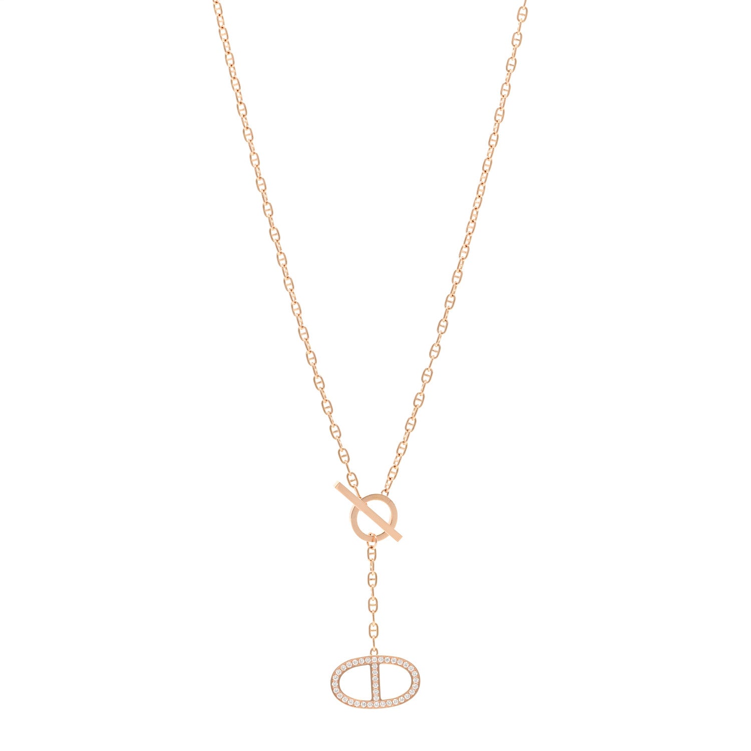 Hermes 18K Rose Gold Diamond GM  Chaine D'Ancre Contour Pendant Necklace LG 1 of 5