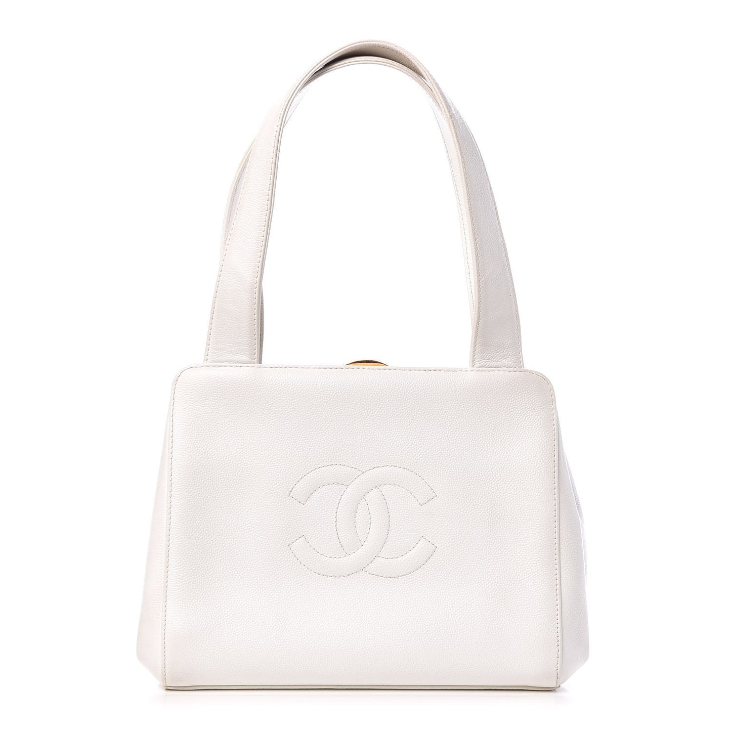 Caviar CC Frame Top Handle Bag White