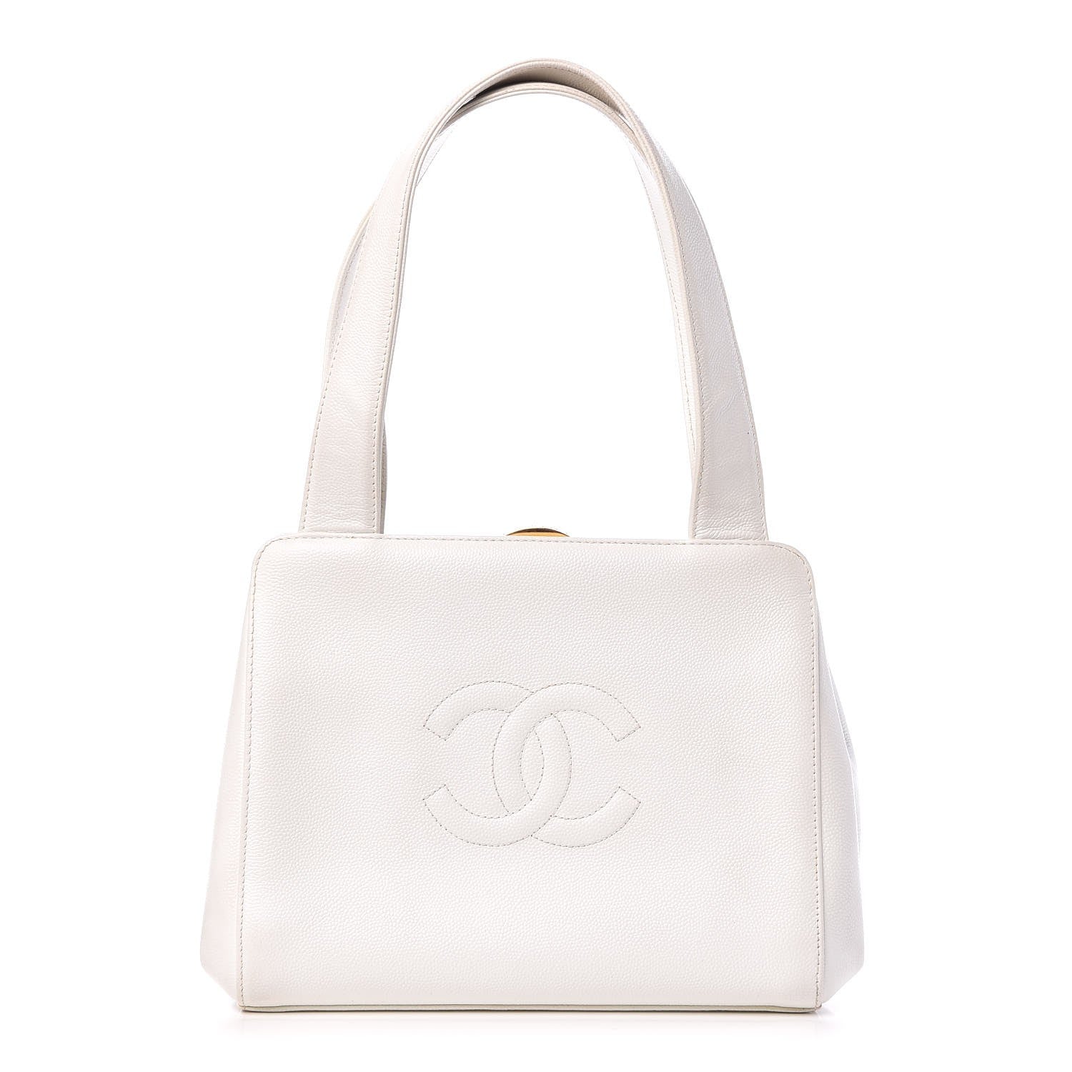 Chanel Caviar CC Frame Top Handle Bag White 1 of 13