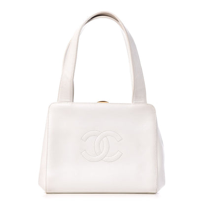 Chanel Caviar CC Frame Top Handle Bag White 1 of 13