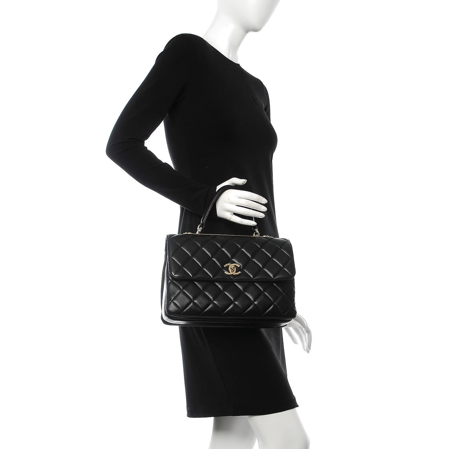 Lambskin Quilted Medium Trendy CC Flap Dual Handle Bag Black