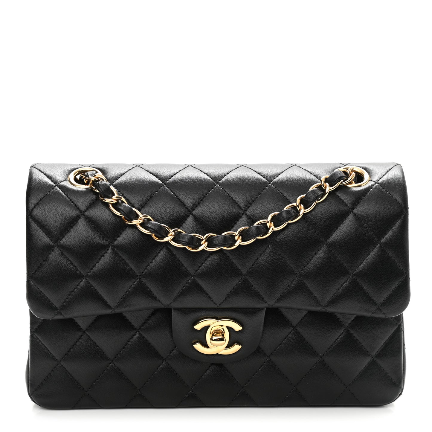 Lambskin Quilted Small Double Flap Black