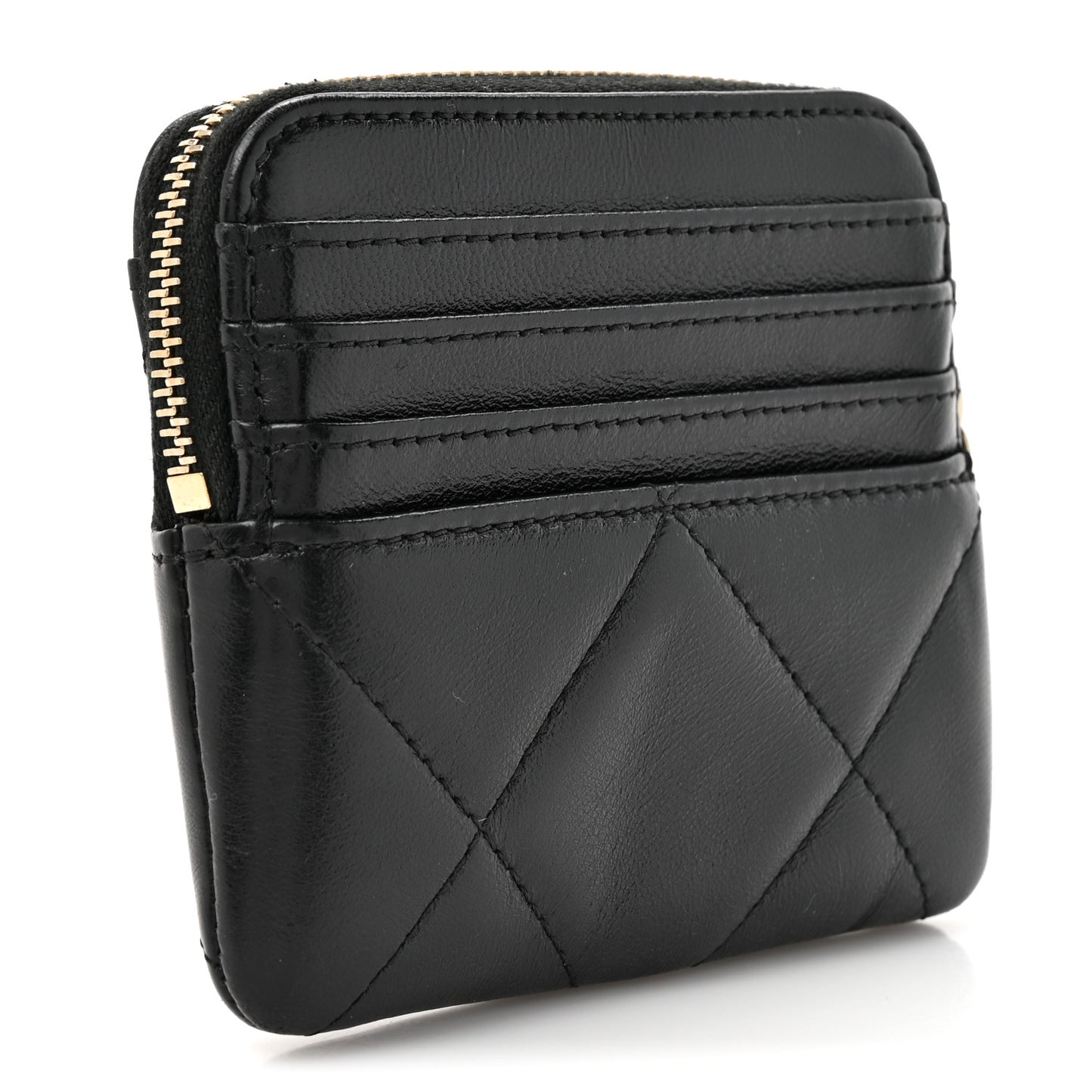Lambskin Quilted Chanel 19 Zip Card Holder Wallet Black