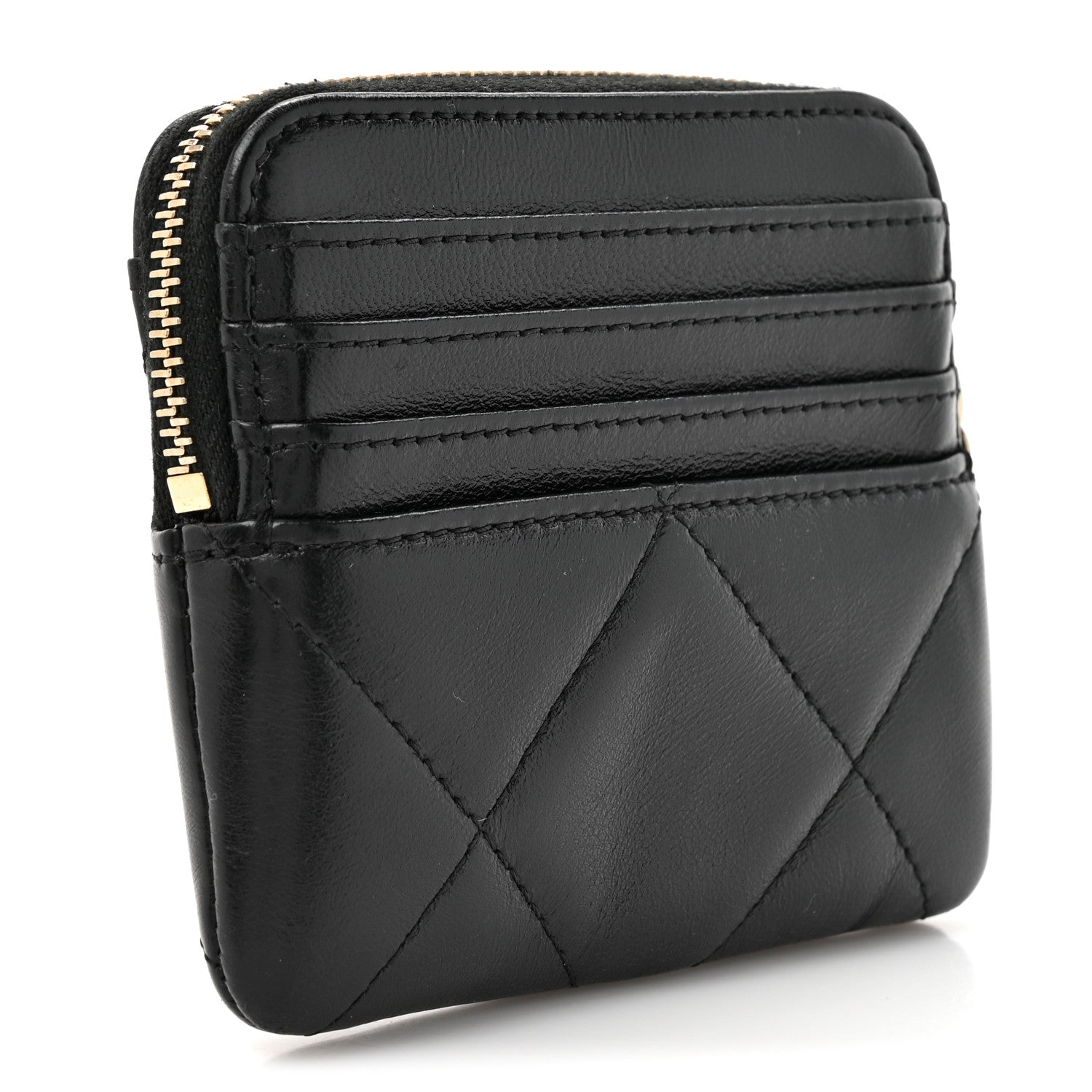 Chanel Lambskin Quilted Chanel 19 Zip Card Holder Wallet Black 3 of 7