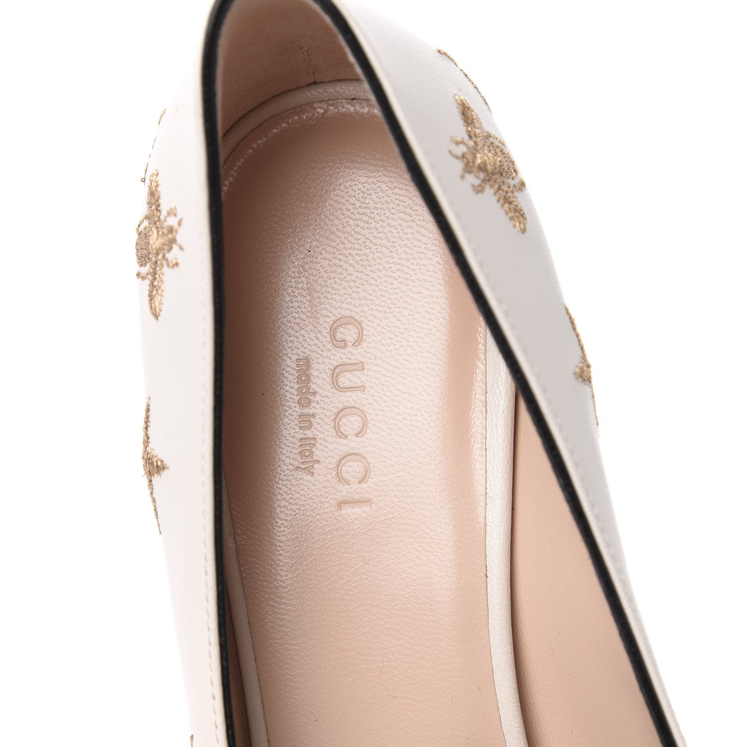 Gucci Quentin Goatskin Bee Star Embroidered GG Marmont Fringe 50mm Loafer Pumps 36.5 Mystic White 6 of 9