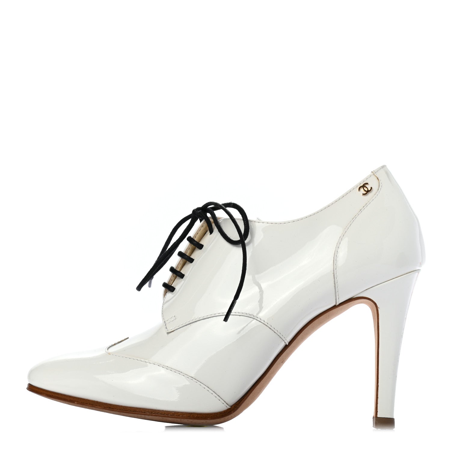 Chanel Patent CC Lace Up Ankle Boots 37.5 White 1 of 8