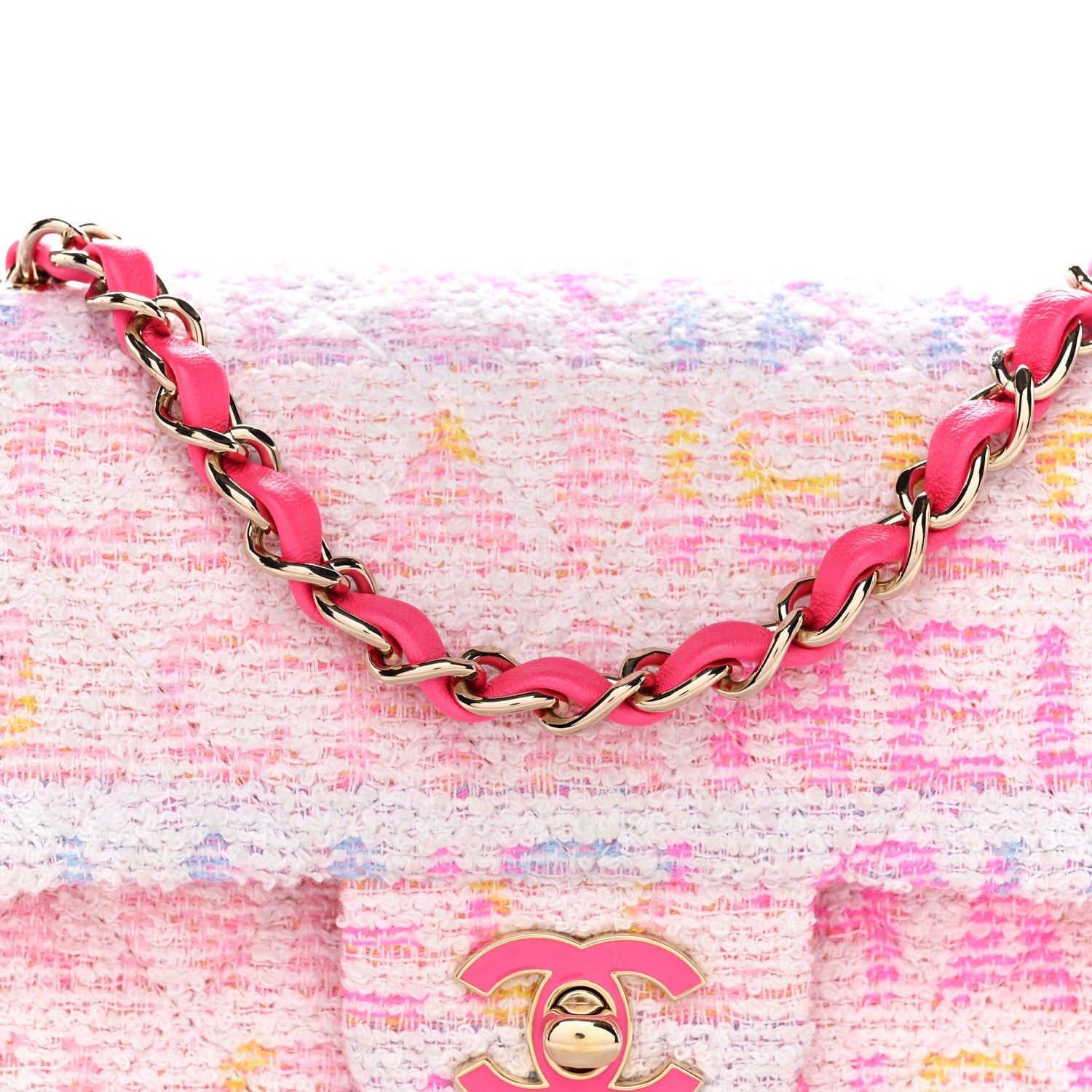 Chanel Tweed Quilted Enamel CC Logo Mini Rectangular Flap Pink Multicolor 8 of 11
