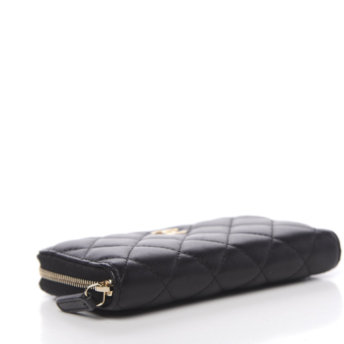 Lambskin Quilted Small Zip Around Wallet Black