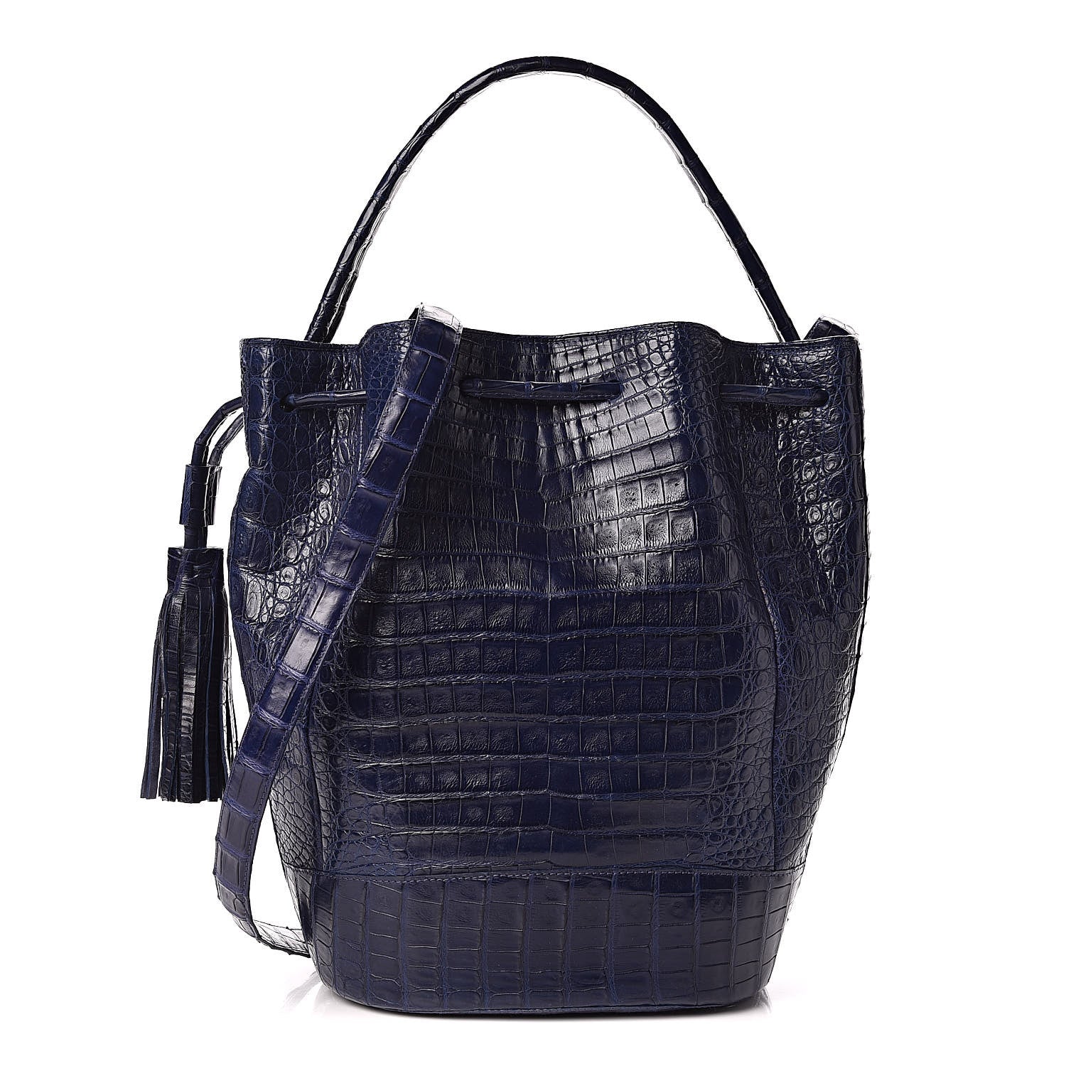 Nancy Gonzalez Crocodile Tassel Bucket Navy 1 of 10