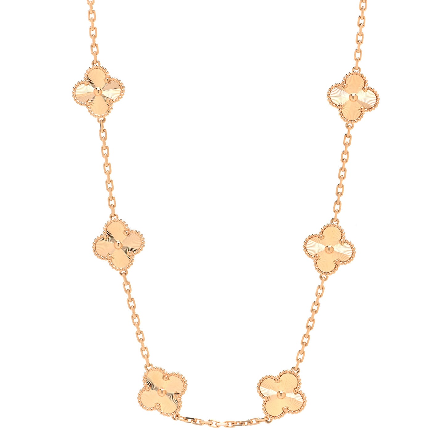 18K Yellow Gold 10 Motifs Guilloche Vintage Alhambra Necklace