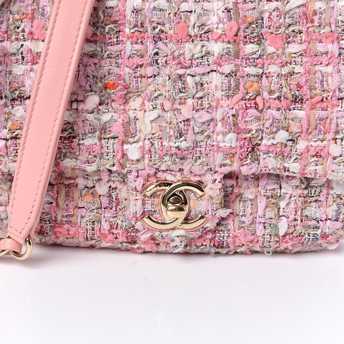 Tweed Mini Pearl Handle Flap Pink Beige Orange Ecru