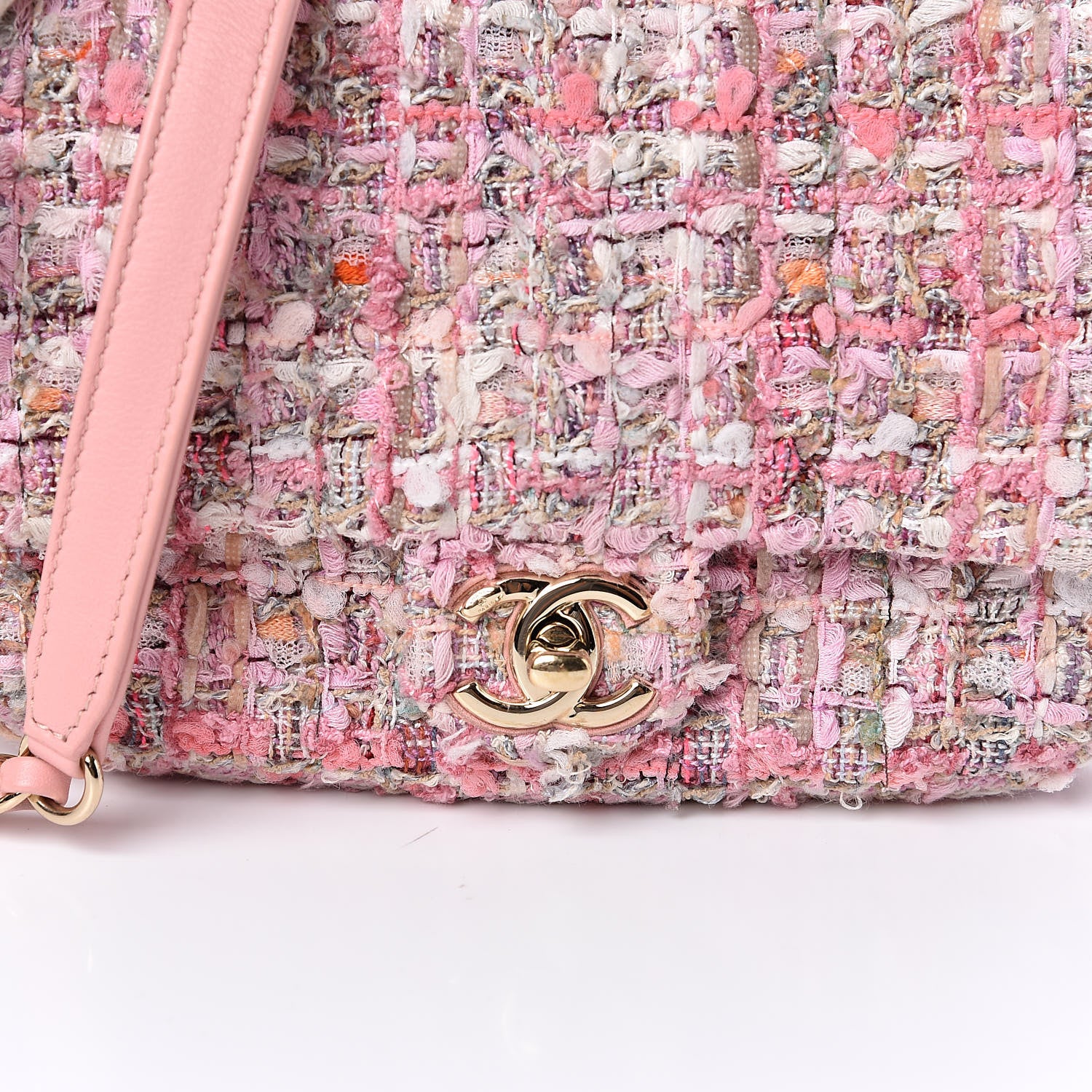 Chanel Tweed Mini Pearl Handle Flap Pink Beige Orange Ecru 10 of 10