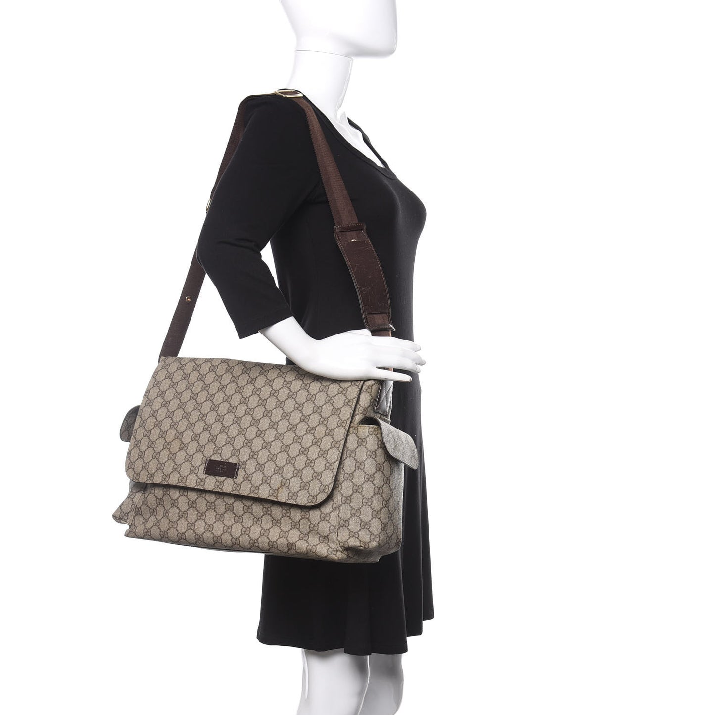 GG Supreme Monogram Selleria Calfskin Messenger Diaper Bag Beige Ebony Cocoa Dark Chocolate