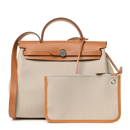 Hermes Military Toile Vache Hunter Herbag Zip Retourne 31 PM Beton Naturel 1 of 10