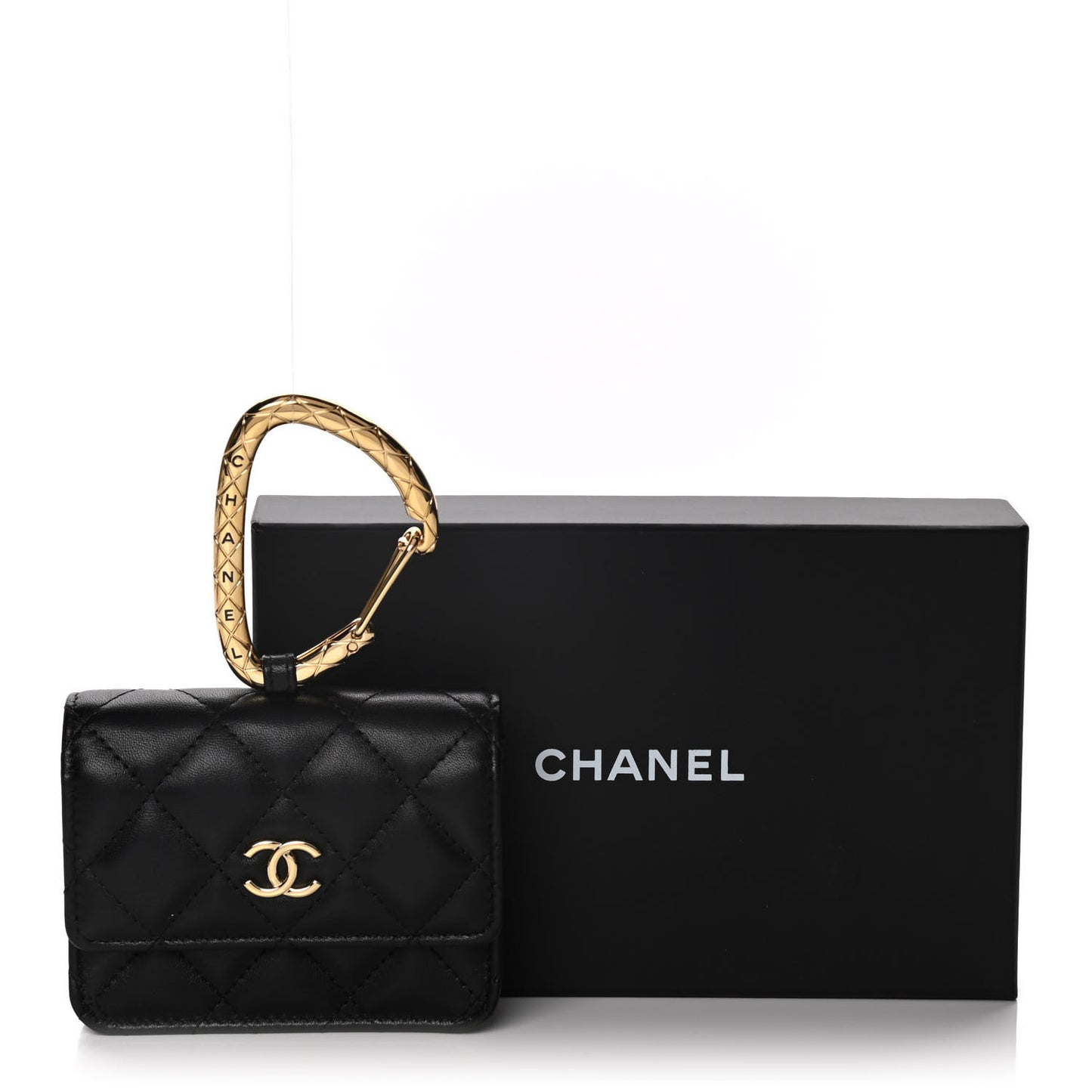 Lambskin Quilted CC Hook Card Holder Black