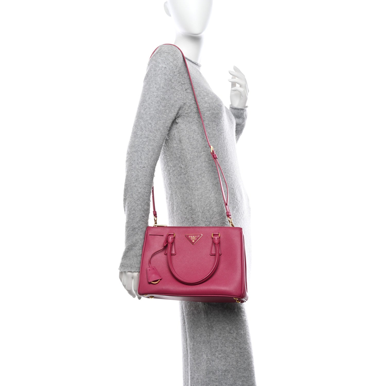 Prada Saffiano Small Galleria Double Zip Tote Fuxia 2 of 12