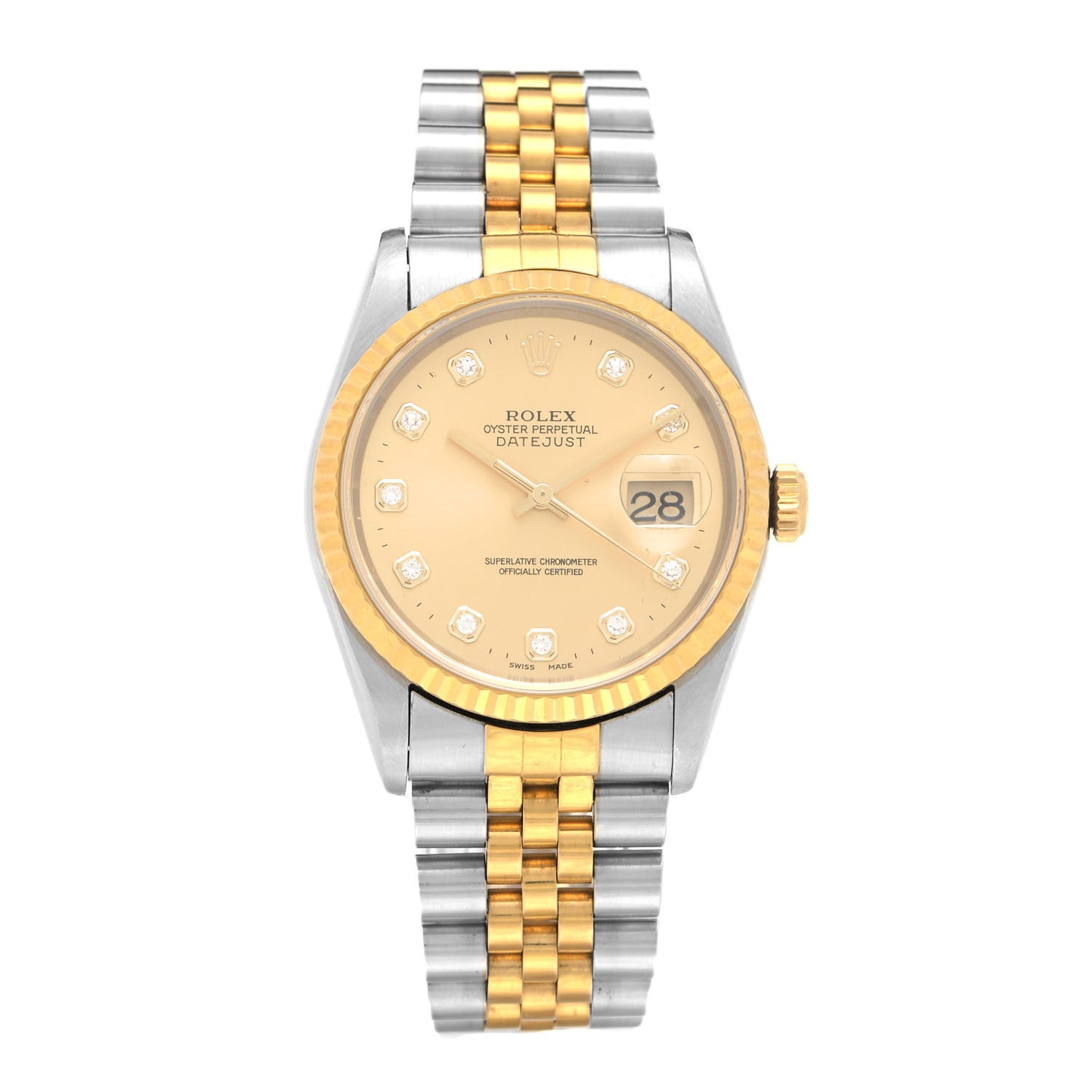Stainless Steel 18K Yellow Gold Diamond 36mm Oyster Perpetual Datejust Watch Champagne 16233