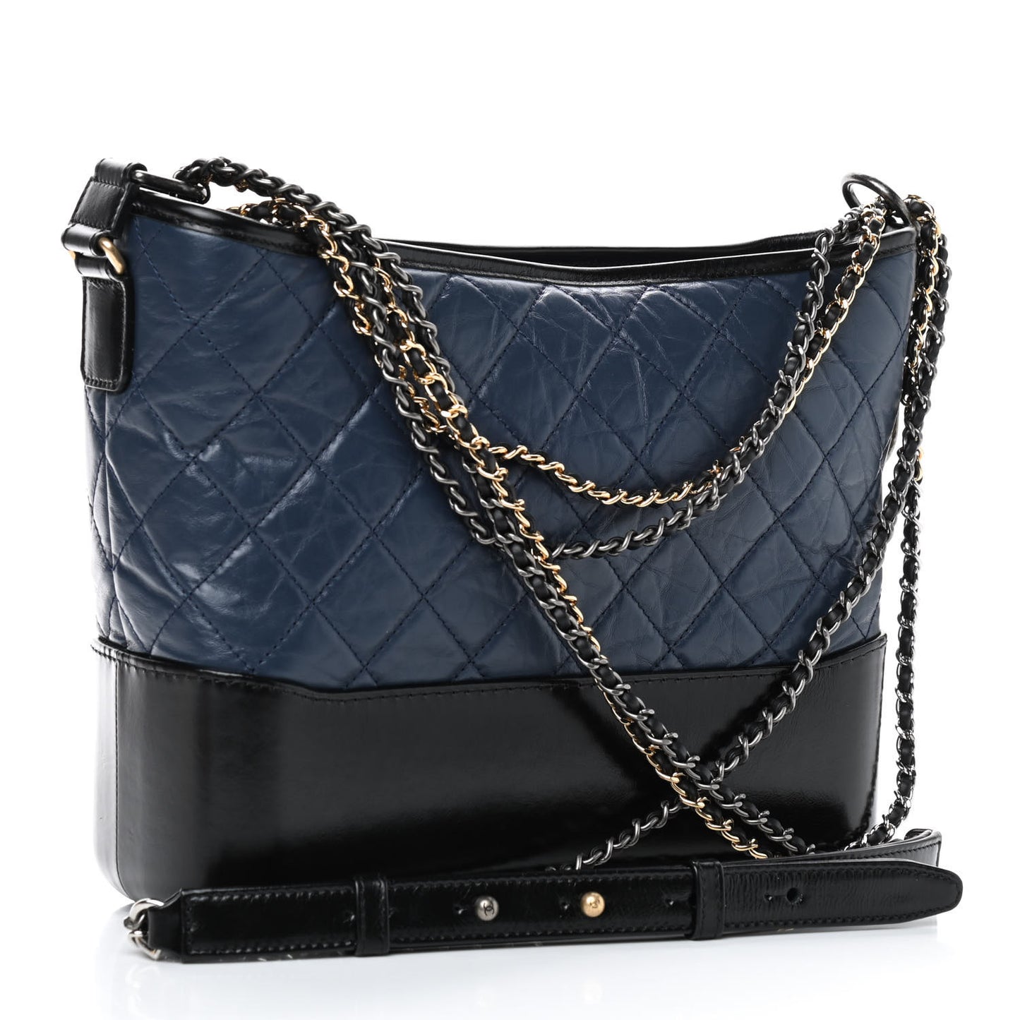 Aged Calfskin Quilted Medium Gabrielle Hobo Navy Black