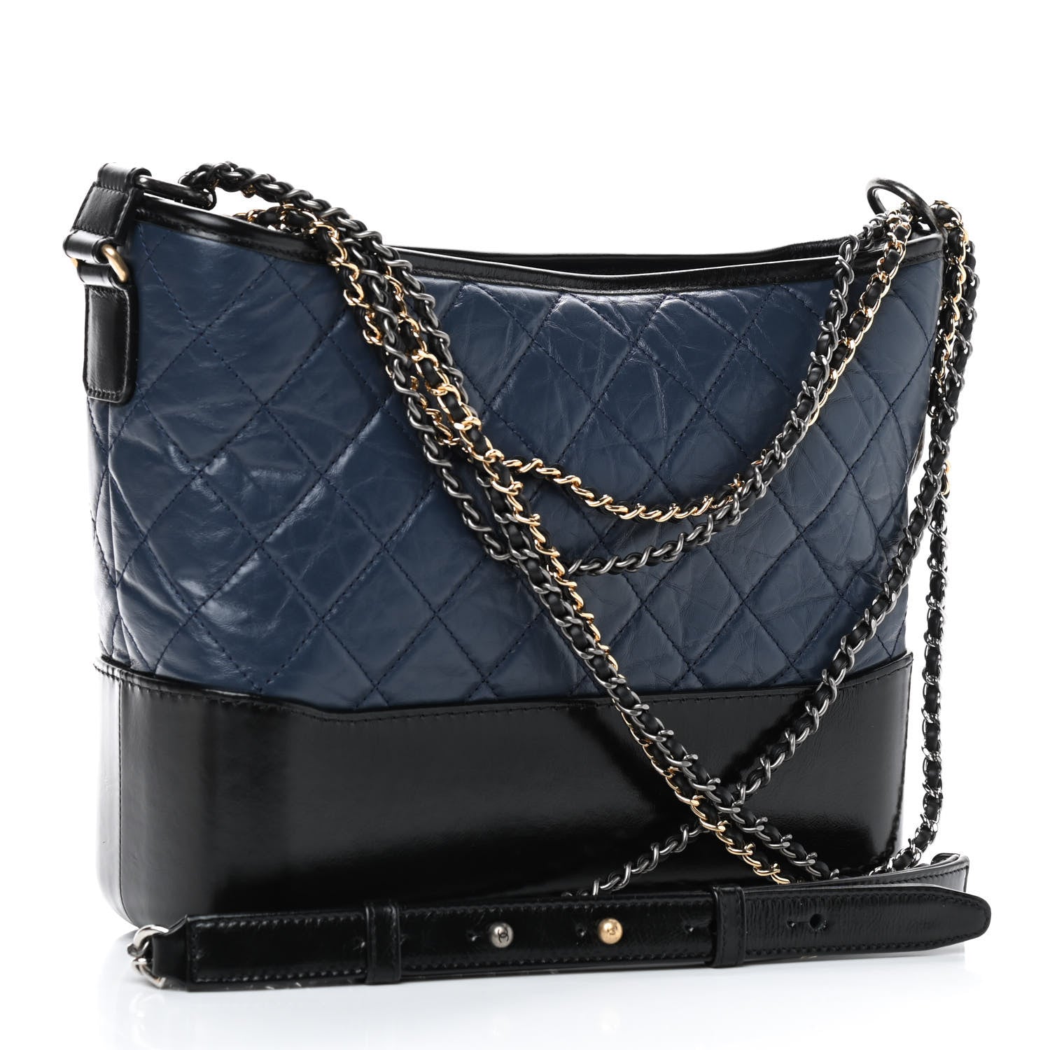 Chanel Aged Calfskin Quilted Medium Gabrielle Hobo Navy Black 3 of 9