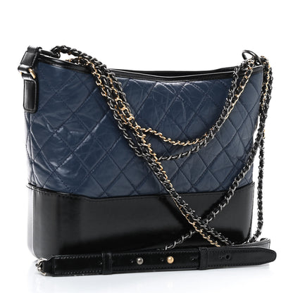 Chanel Aged Calfskin Quilted Medium Gabrielle Hobo Navy Black 3 of 9