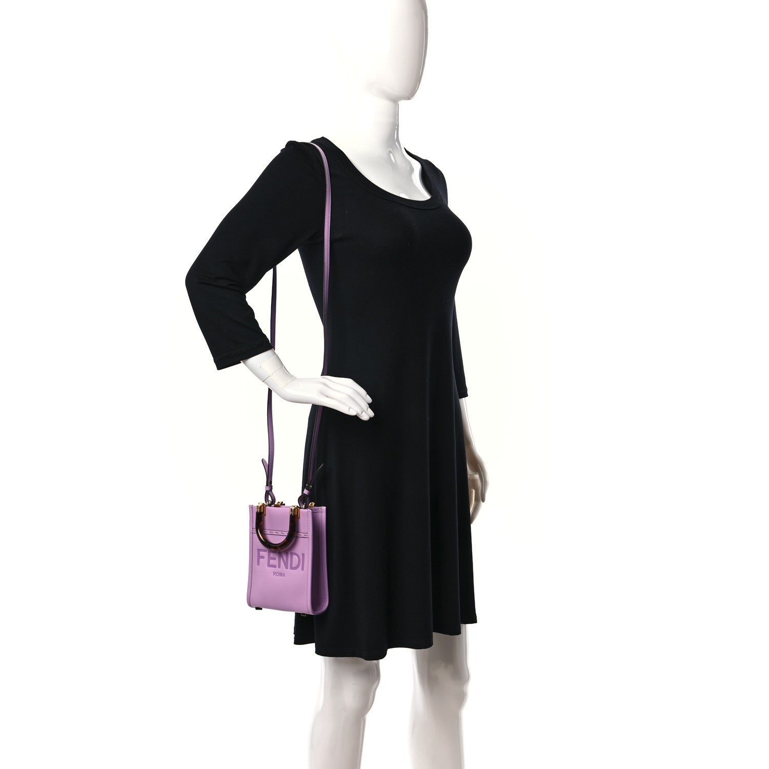 Fendi Vitello King Plexiglass Logo Embossed Mini Fendi Sunshine Shopper Tote Lavanda 2 of 8