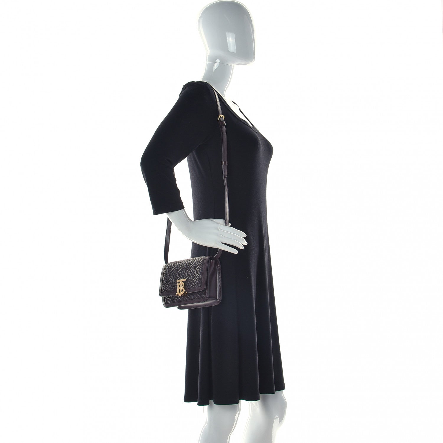 Burberry Calfskin Monogram Embossed Mini TB Bag Oxblood 3 of 10